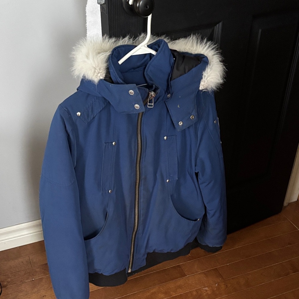 Moose Knuckles Blue Kids Jacket with Fur Trim